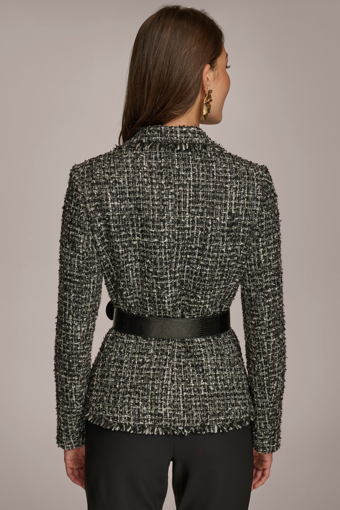 (image for) SUPERB TWEED WIDE LAPEL BELTED BLAZER